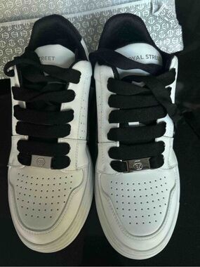 Philipp Plein White Leather Sneakers with Black Accents